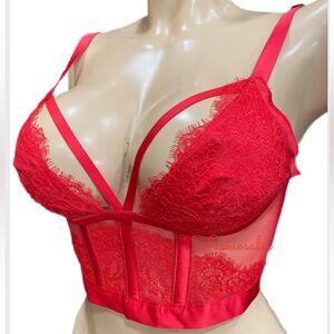 Victoria’s Secret Very Sexy Strappy Lace Bustier Corset Longline bra Red Small